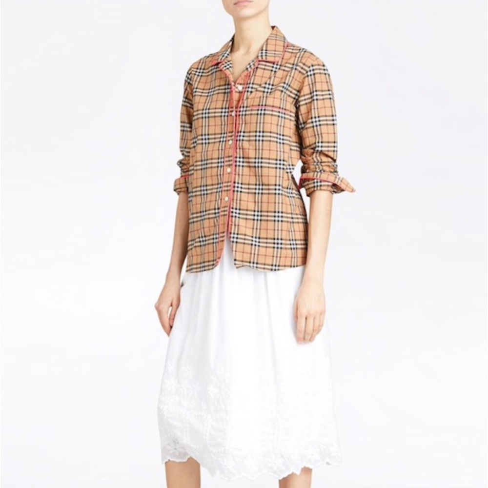 BURBERRY check neon piped pyjama style top